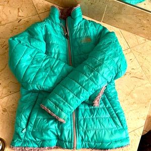 Reversible North Face Girls Jacket Medium Mint Green/Grey (10/12)